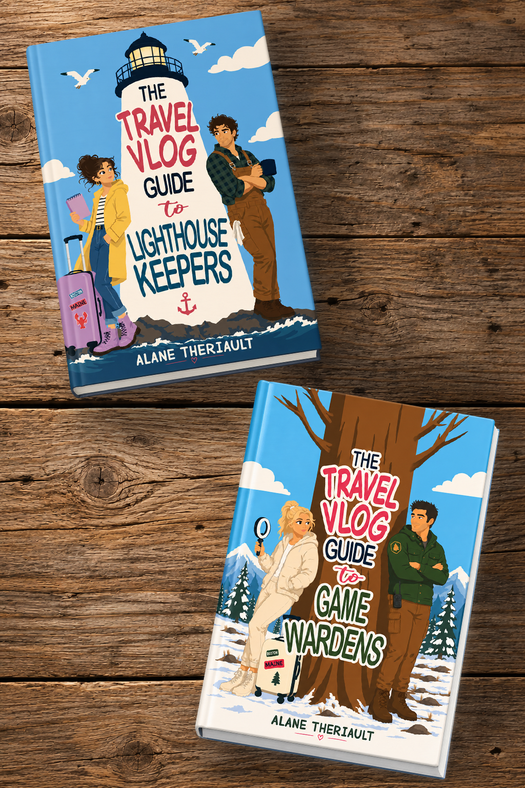 Mockup showing The Travel Vlog Guide to Lighthouse Keepers and The Travel Vlog Guide to Game Wardens