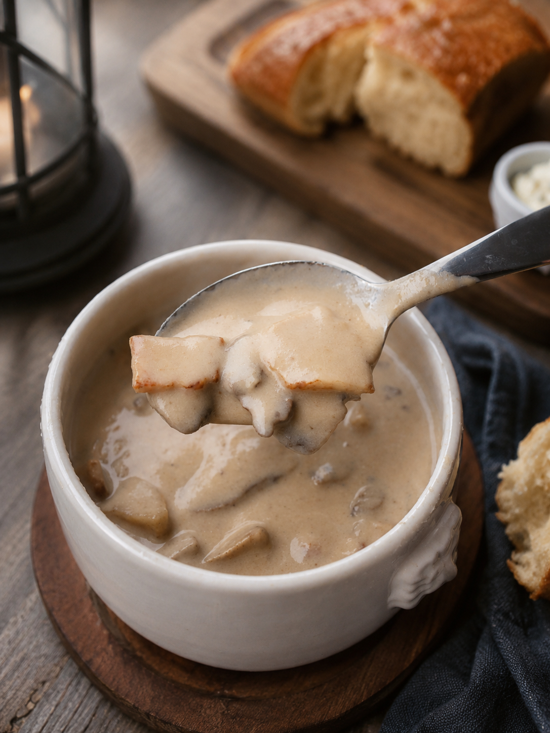 A bowl of creamy fish chowder